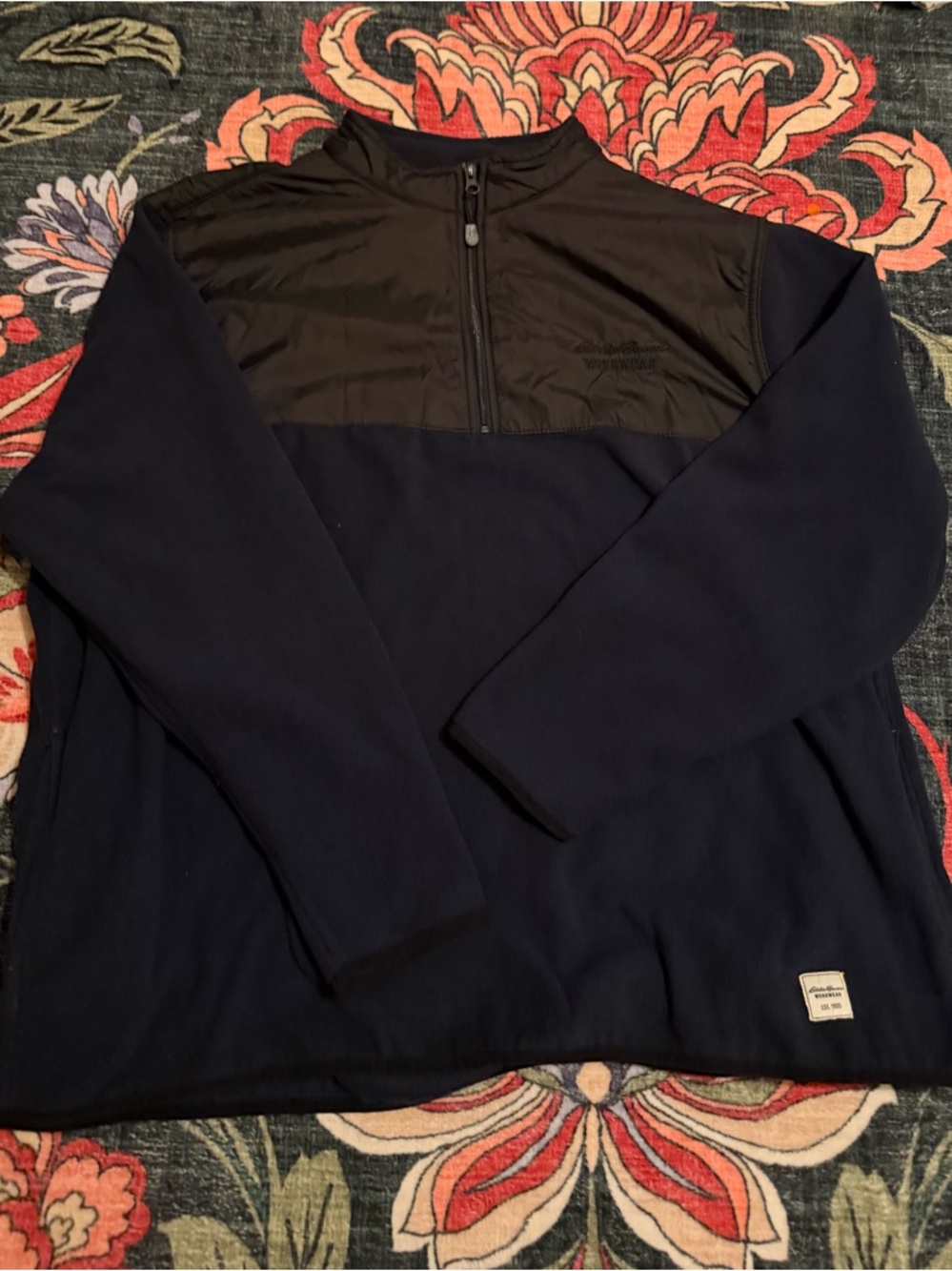 🖤 Eddie Bauer Workwear Fleece Quarter Zip Pullover Navy & Black XXL Outdoor